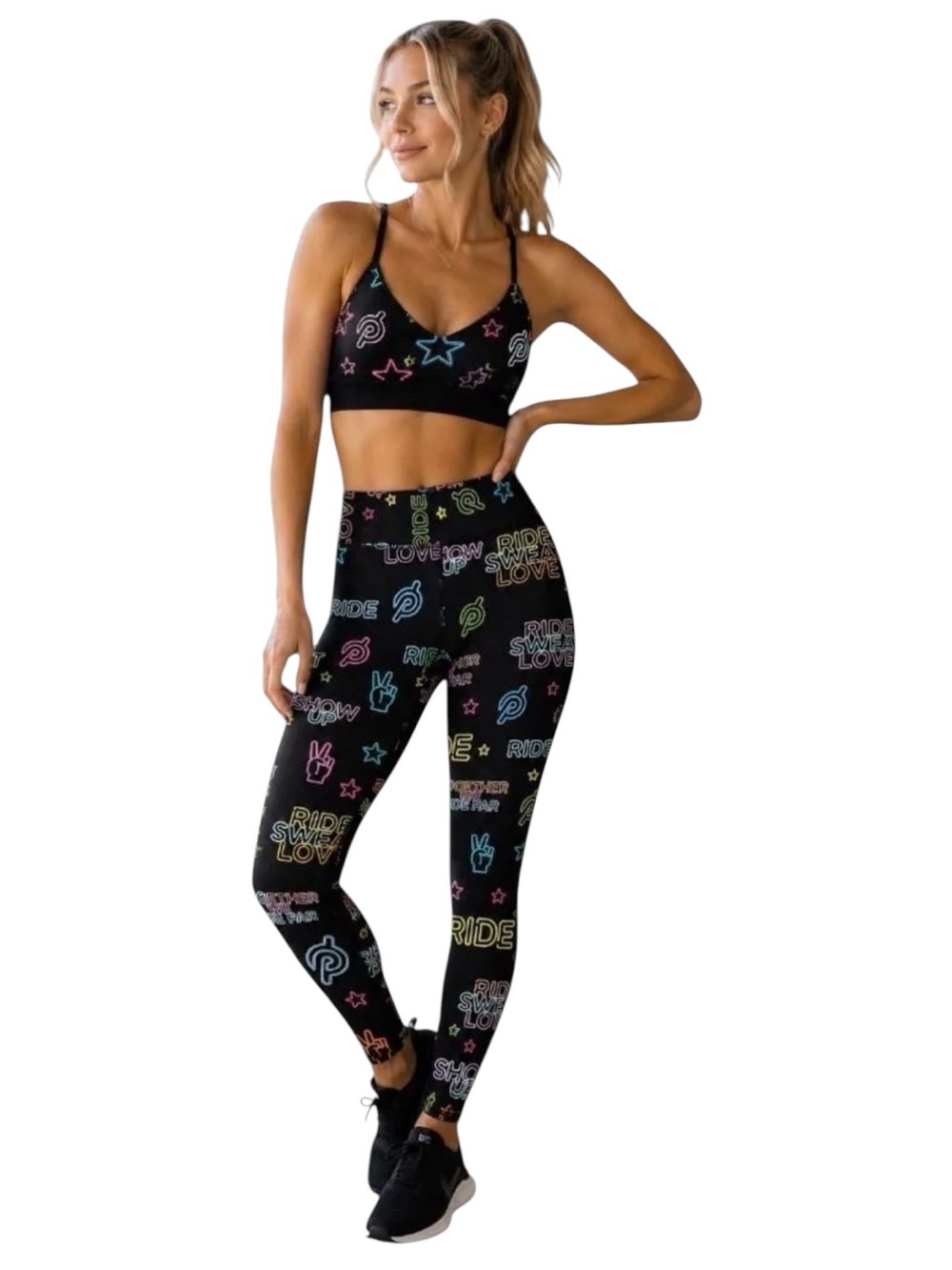 Peloton Neon Doodle Activewear Set M